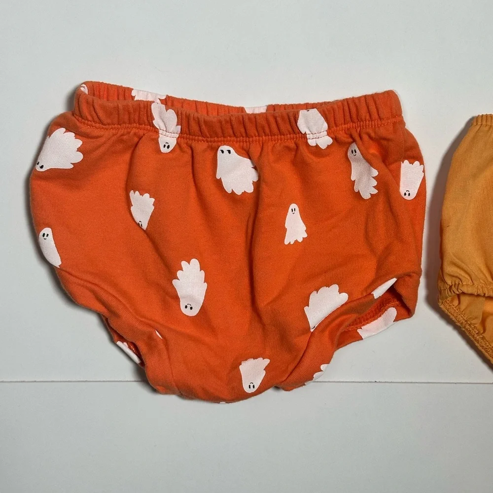 Cat & Jack Baby Set of 2 Orange Ghost and Mustard Diaper Covers Size 12M
